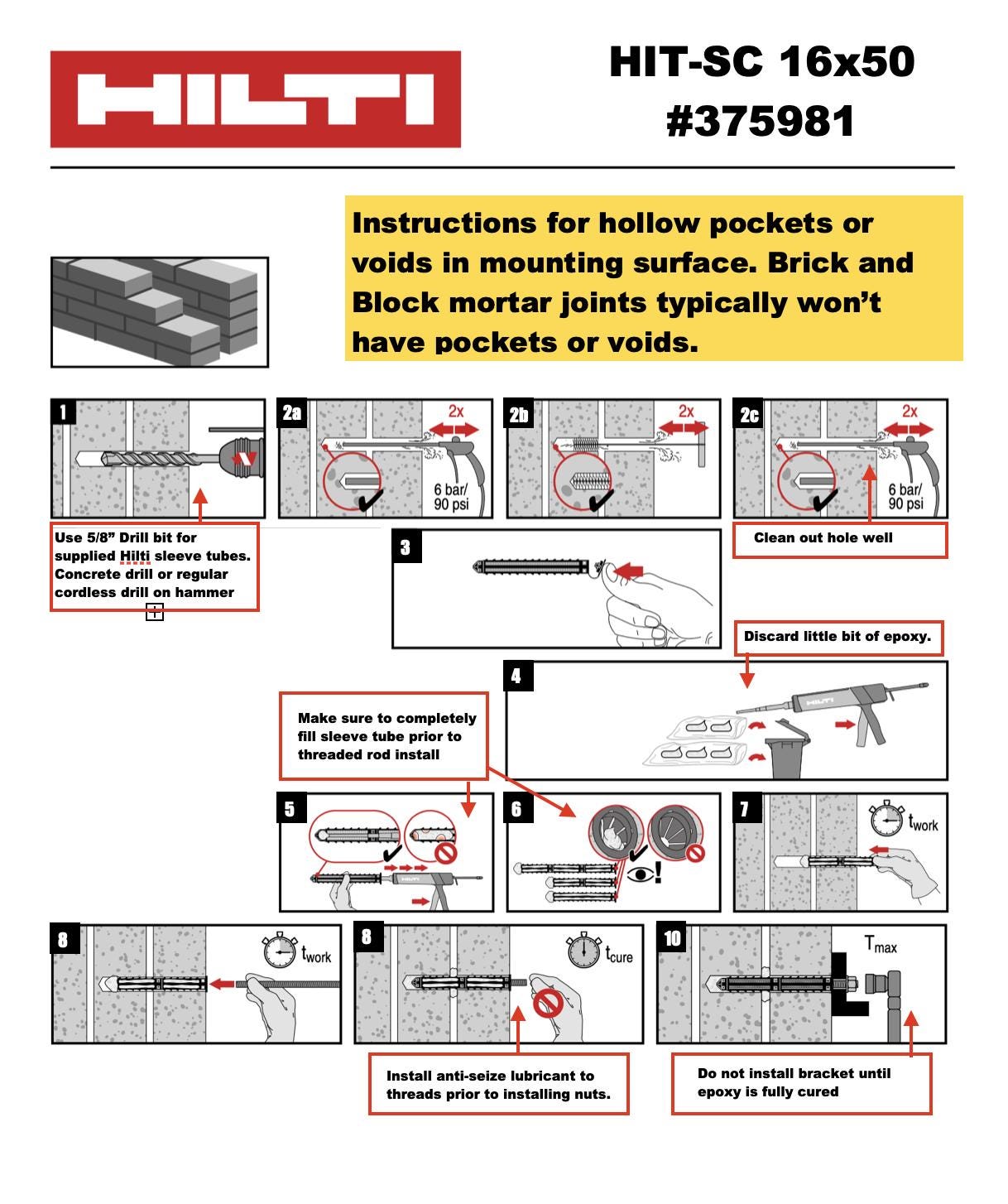 Brick, Block or Concrete mounting Kit