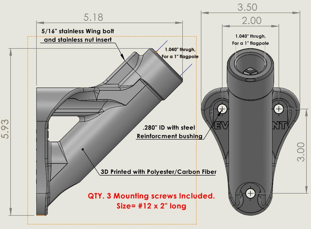 Poly/Carbon, 1" Flagpole Mount